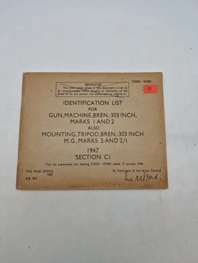 IDENTIFICATION LIST FOR GUN, MACHINE, BREN, 303 INCH, MARKS I AND 2 ALSO MOUNTING, TRIPOD, BREN, 303 INCH M.G., MARKS 2 AND 2/1
1947
SECTION CI