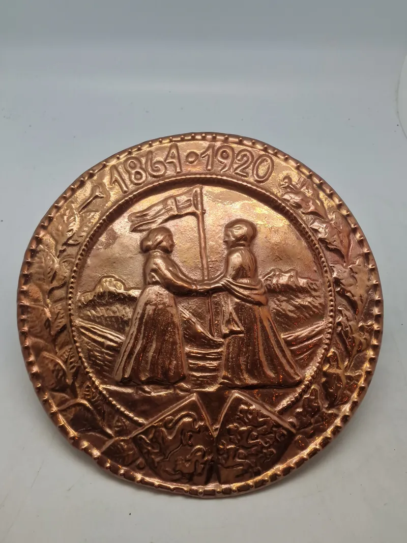 Original kobber plakette fra genforeningen i 1920