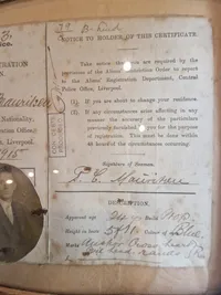 Sjælden original opholdstilladelse på bådsmand under ww1, senere modstandsmand under ww2
