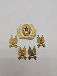 Samling danske regimentsmærker og et russisk kasket mærke
