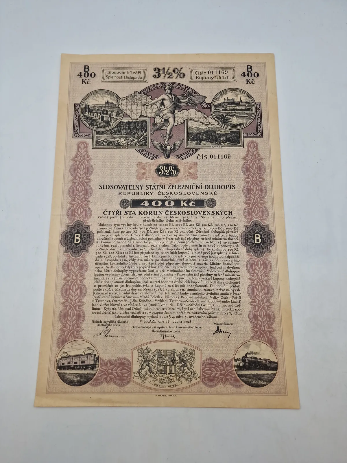 Original aktie - Tjekkoslovakiet