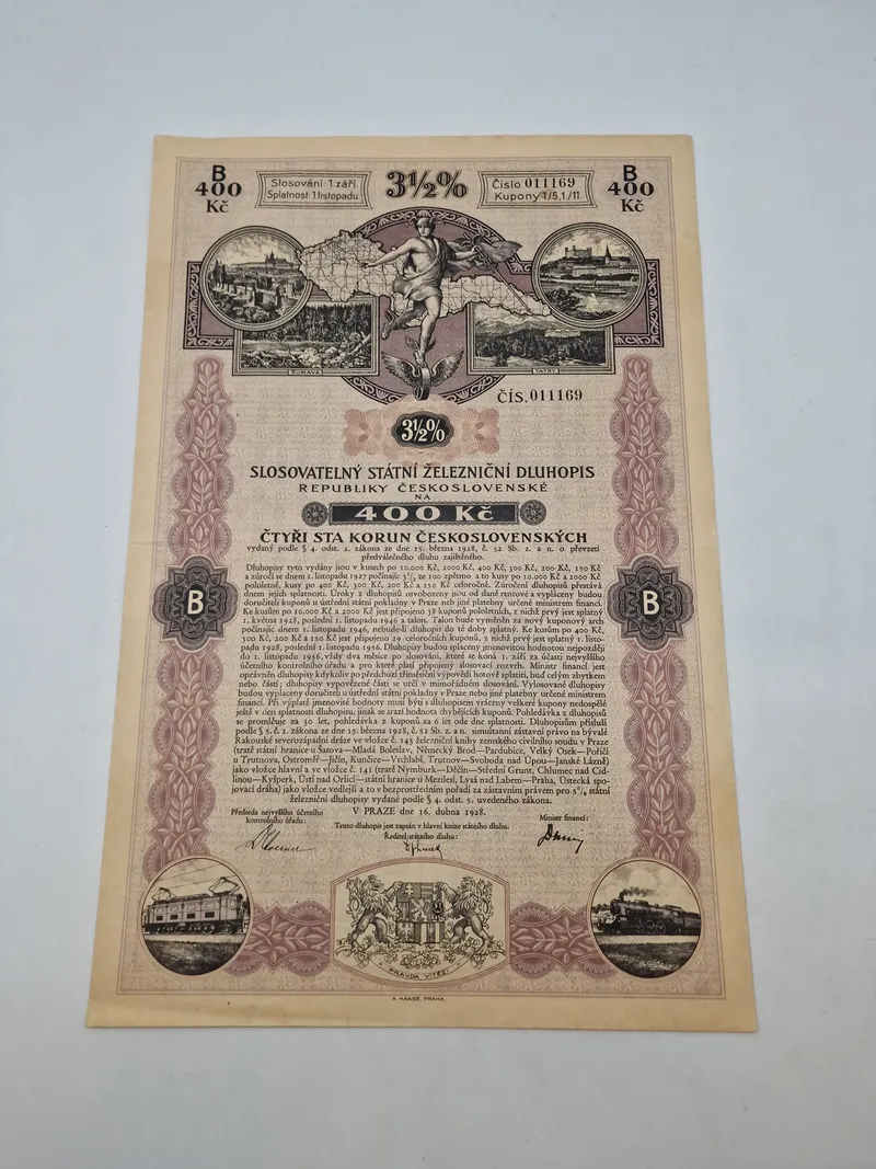 Original aktie - Tjekkoslovakiet