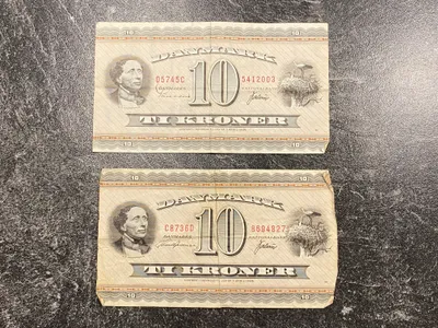 To stk originale danske 10 krone sedler