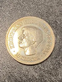 Original 10 krone mønt med motiv af Kong Frederik af Danmark - lavet ifbm hans 18 års fødselsdag