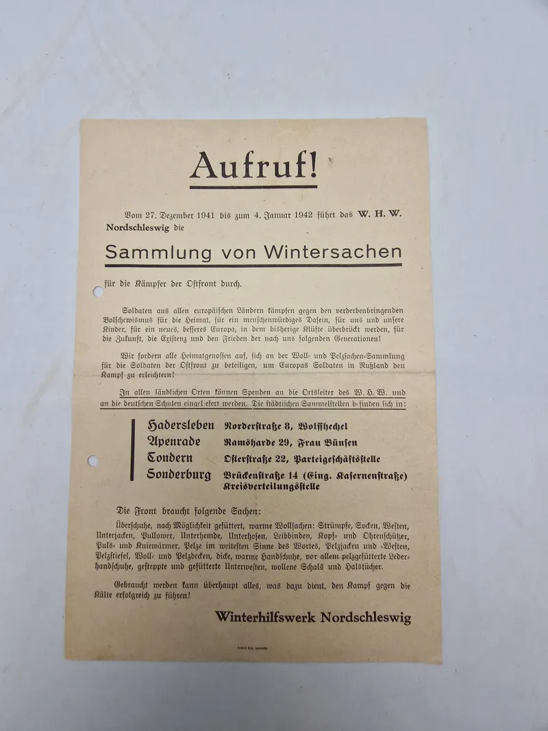Original WHW seddel (Nordslesvig)