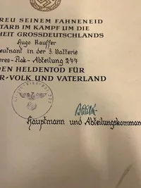 Sjældent originalt urkunde for falden officer WW"