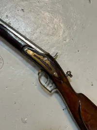 Original lang forlader riffel fra ca 1780, ex flint, et pragtstykke