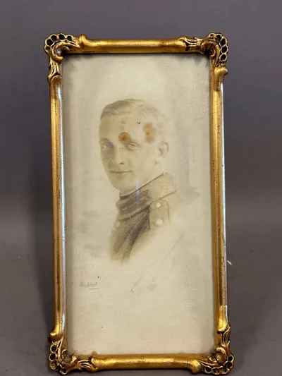 Originalt indrammet foto af Dansk soldat i 1915 uniform