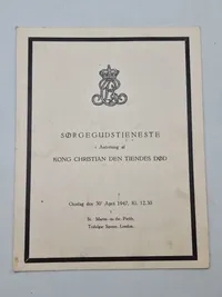 Originalt program for sørgegudstjenesten efter Kong Christian X død