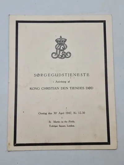 Originalt program for sørgegudstjenesten efter Kong Christian X død