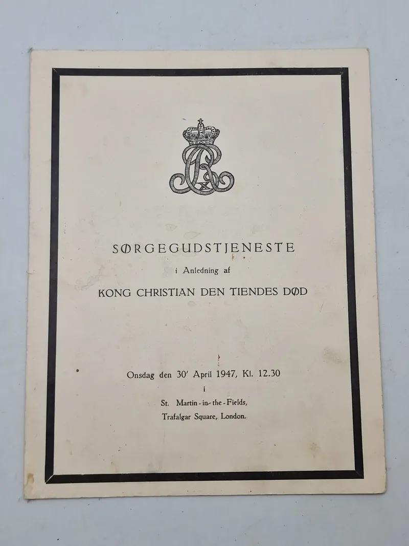 Originalt program for sørgegudstjenesten efter Kong Christian X død