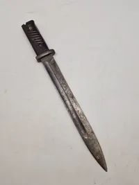 Original tysk K98 bajonet, nedkortet og anvendt til skyttegravskniv