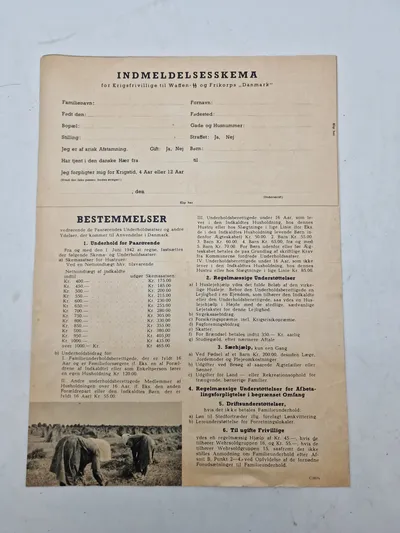 Originalt indmeldelsesskema for Waffen-SS og Frikorps Danmark