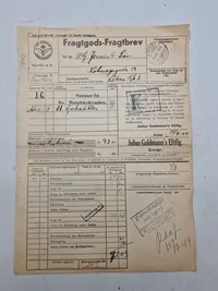 Originalt fragtgodsbrev til patroner for håndskydevåben