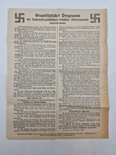 Originalt program fra Deutsches Arbeiterparti -fra 1920 ekstremt tidligt