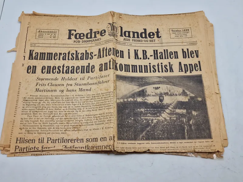 Originalt eks. af den nazistiske avis “Fædrelandet”