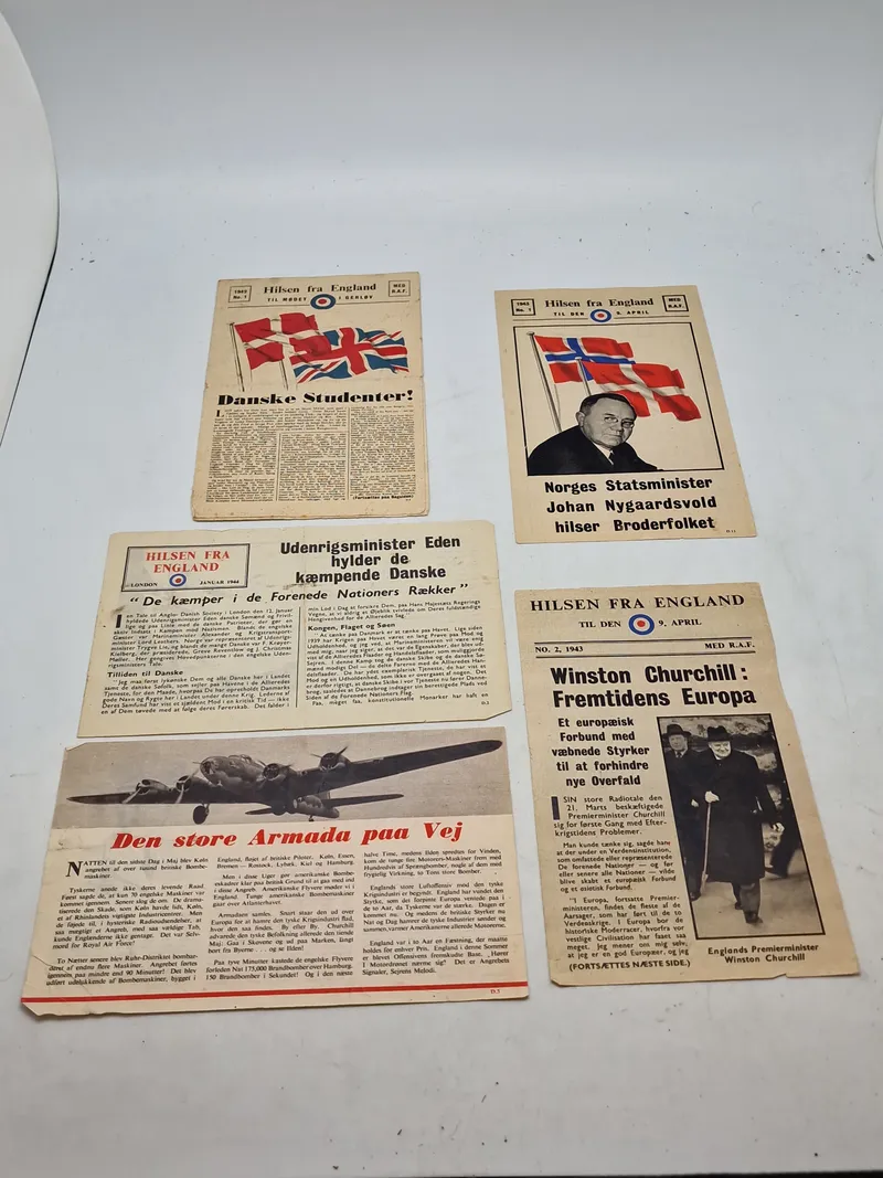 Lot originale illegale flyveblade, ww2 nedkastet over Danmark WW2