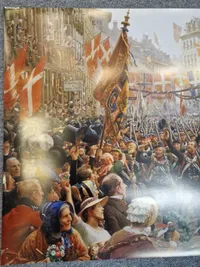 Smukt tryk af soldaterne der vender hjem i 1850