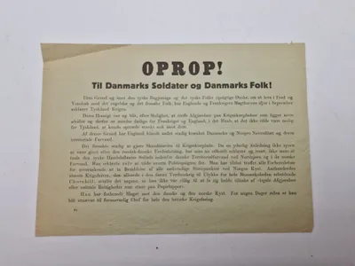 Originalt eks. af Oprop - nedkastet over store danske byer 9 april 1940