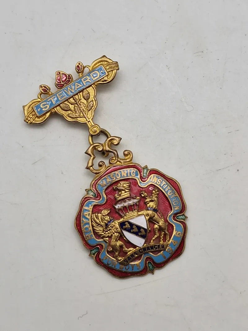 Original Masonic London Royal Institution For Boys 1946 Enamel Medal