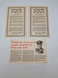 Diverse originale nedkastede flyveblade WW2
