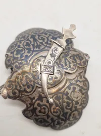 Sjældent originalt russisk kosak bæltespænde fra 1890’erne med russiske sølvstempler