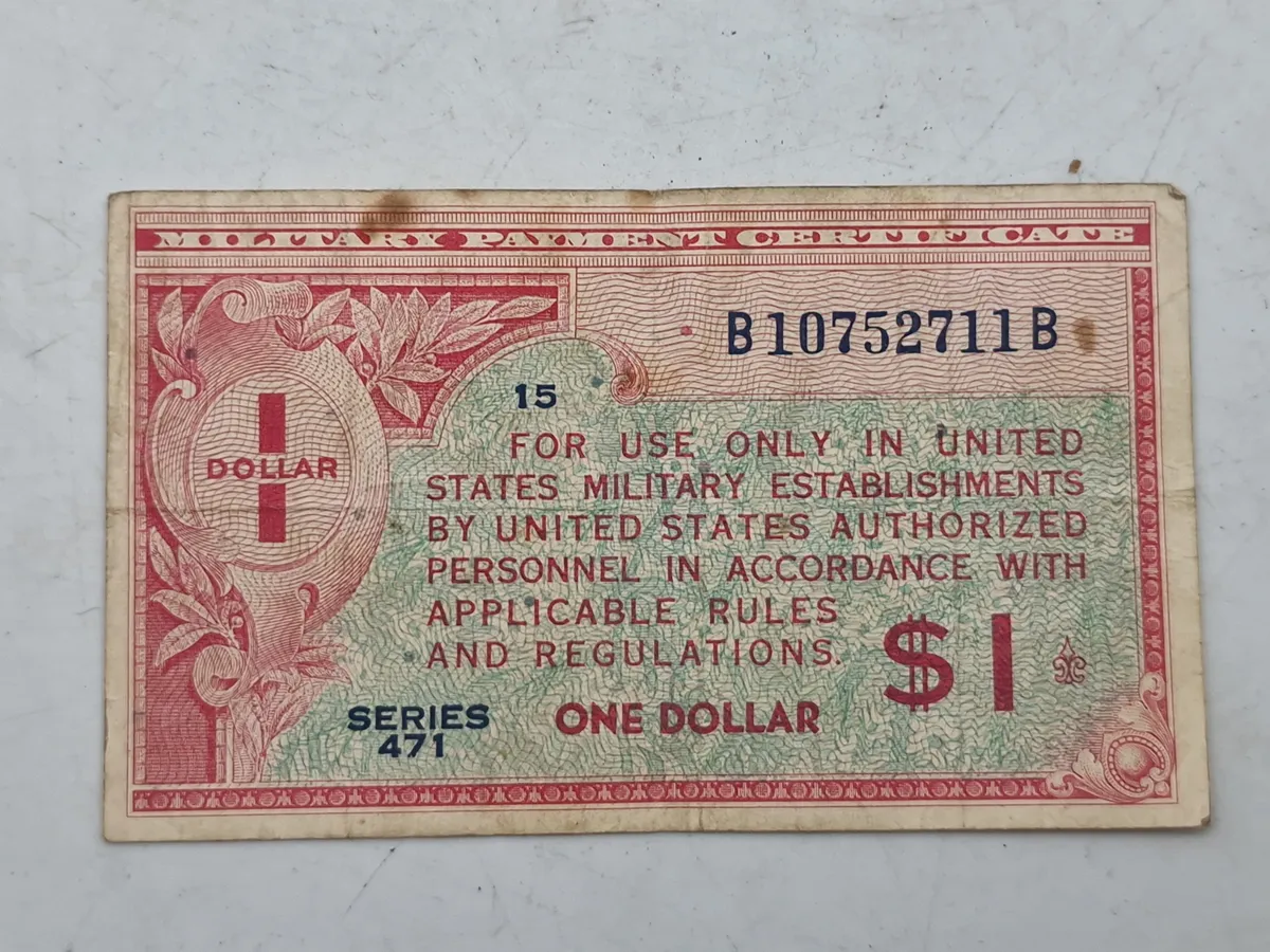 Original amerikansk 1 dollar seddel til militær anvendelse