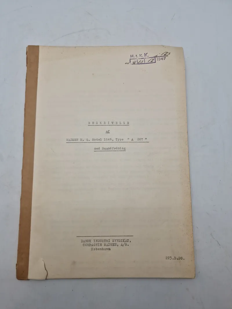 BESKRIVELSE AF MADSEN M.G. MODEL 1946, TYPE "A 207" MED BAANDFØDNING