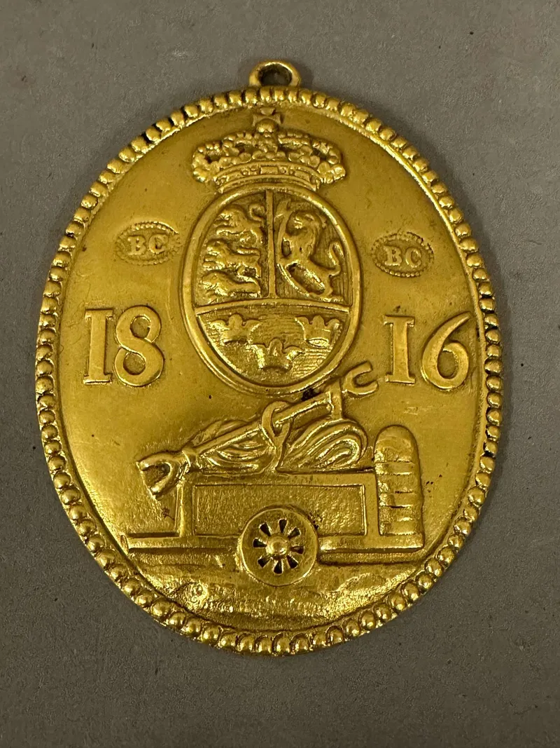 Original brandskilt lueforgyldt med unionsvåben 1816, ekstremt sjældent