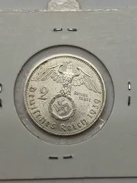 Tysk 2 Mark 1939 Med Hagekors - Sølv