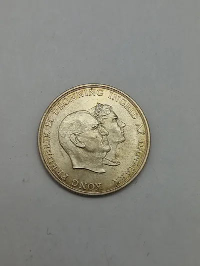 DK Sølv Mønt 5 Kr 1960 - Frederik & Ingrids
