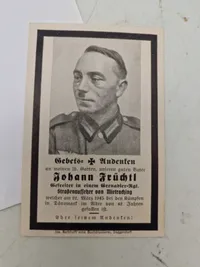 Originalt tysk “dødskort” fra ww2 med info (begravet i dk)