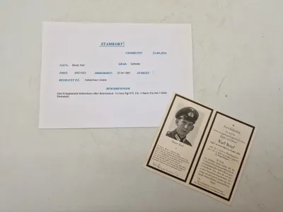 Originalt tysk “dødskort” fra ww2 med info (begravet i dk)