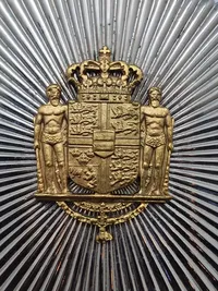 Originalt dansk livgarde lot - Sol til bjørnerskindshuen, og M2 Rex som håndstukket bryst mærke.