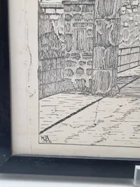 Sjælden original tegning /træsnit lavet af K.B Martinsen (chef for Frikorps Danmark) under hans fængselsophold