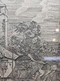 Sjælden original tegning /træsnit lavet af K.B Martinsen (chef for Frikorps Danmark) under hans fængselsophold