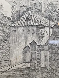 Sjælden original tegning /træsnit lavet af K.B Martinsen (chef for Frikorps Danmark) under hans fængselsophold