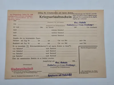 Originalt kriegsurlaubsschein - ww2