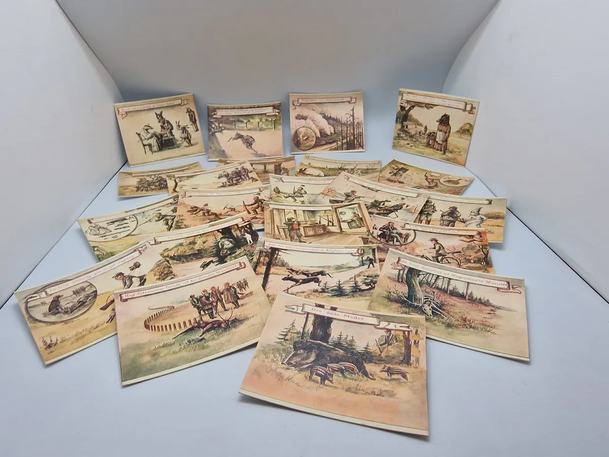Samling ældre billeder/kort med bl.a. jagtmotiver