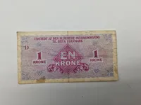 Original 1 krone seddel brugt af de allierede i Danmark efter krigen