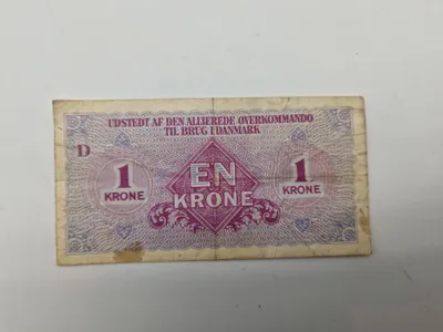 Original 1 krone seddel brugt af de allierede i Danmark efter krigen