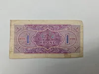 Original 1 krone seddel brugt af de allierede i Danmark efter krigen
