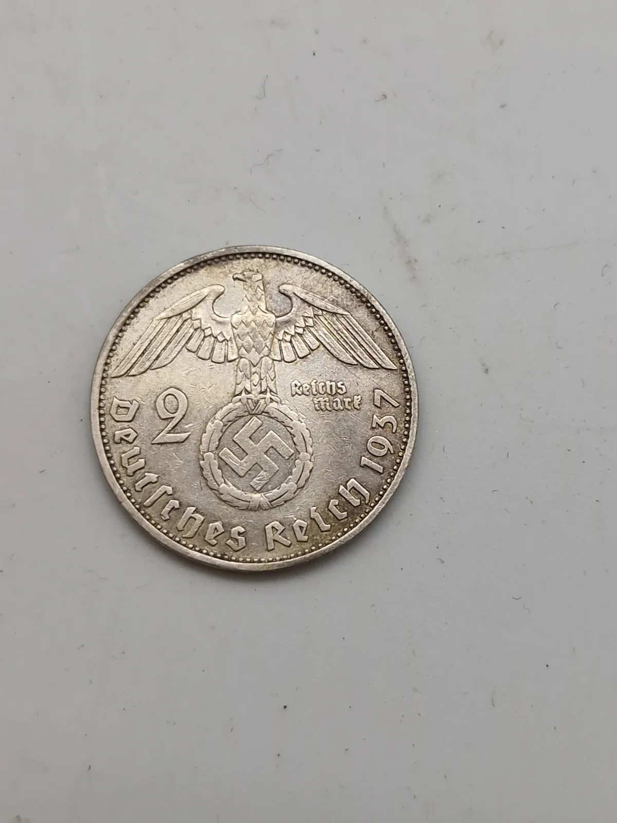 Original 2 Reichmark fra 1937 af sølv