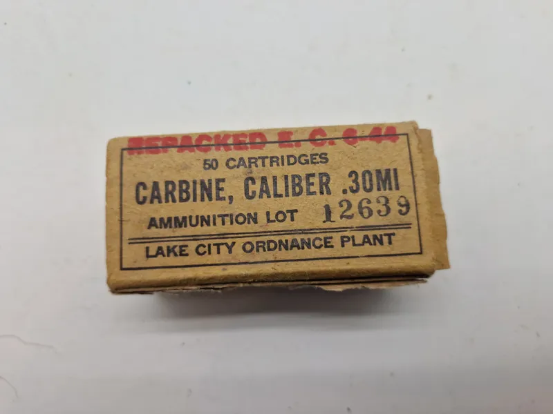 Original æske til kaliber 30 ammunition (nedkastet til modstandsbevægelsen) til US carbine