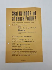 Original løbeseddel med overskriften “Skal kvinder ud af dansk politik?”