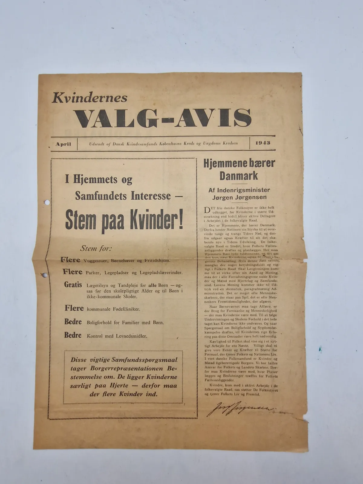Originalt eks af kvindernes valgavis