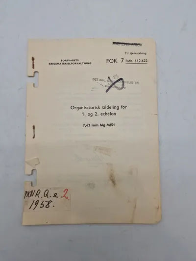Organisatorisk tildeling for 1. og 2. echelon 7,62 mm Mg M/51