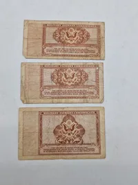 Samling originale militære pengesedler, brugt under ww2