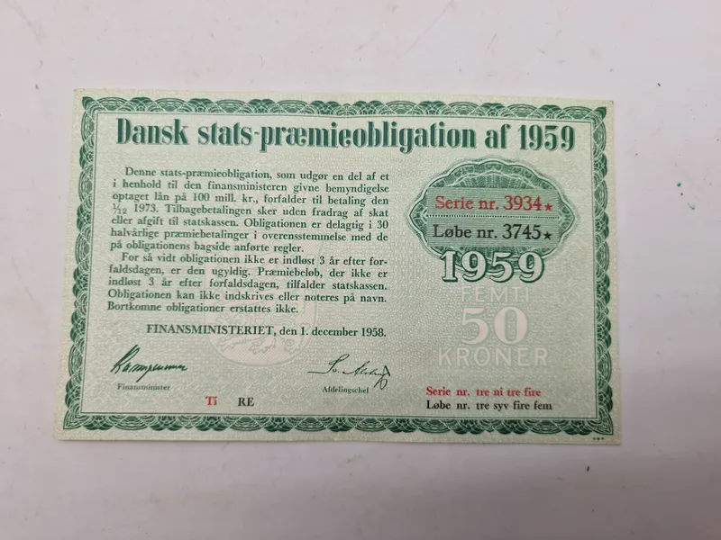 Original 50 kroners præmieobligation