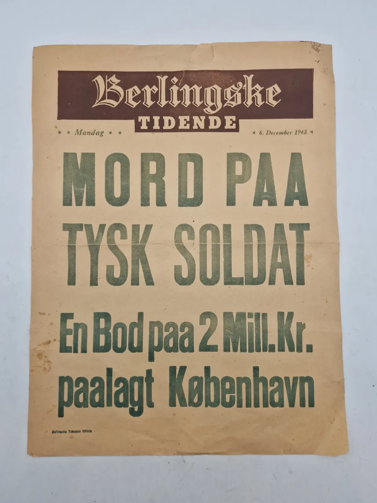 Original dansk spiseseddel - ww2